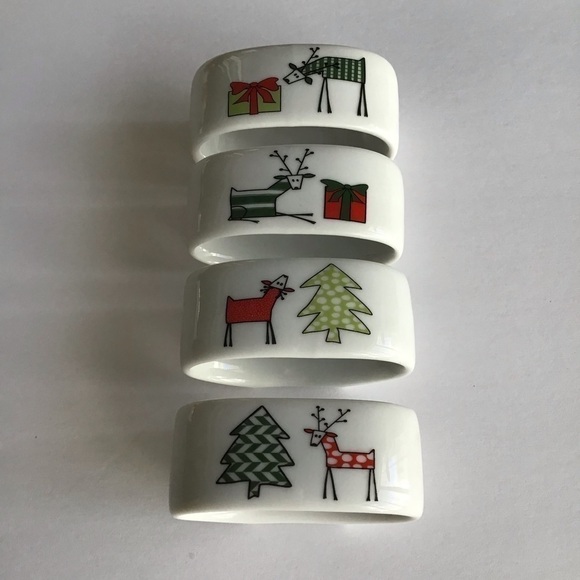 SET OF 4 Porcelain Reindeer Napkin Rings Christmas Holiday Xmas BIA Cordon Bleu - Picture 11 of 13